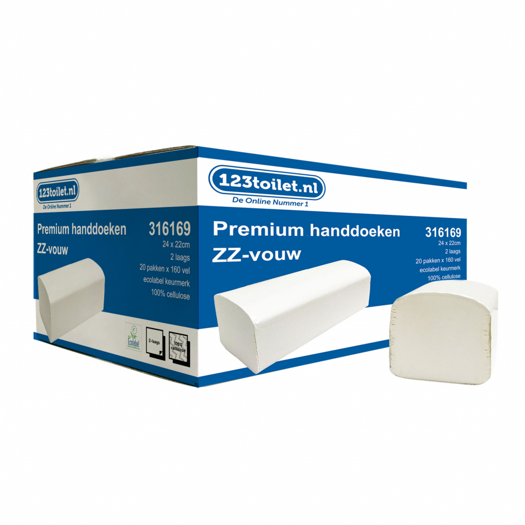 123toilet papierenhanddoekjes ZZ-vouw 2 laags cellulose, 24x21 cm 3200 vel, foto 2 van 2