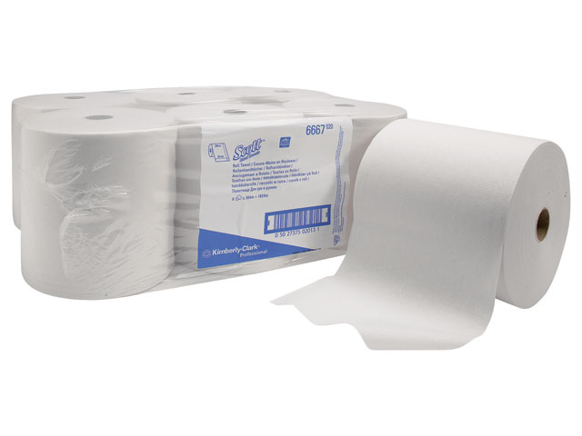 Kimberly Clark Scott 1 laags handdoekrol wit 6 x 304 meter, foto 2 van 2